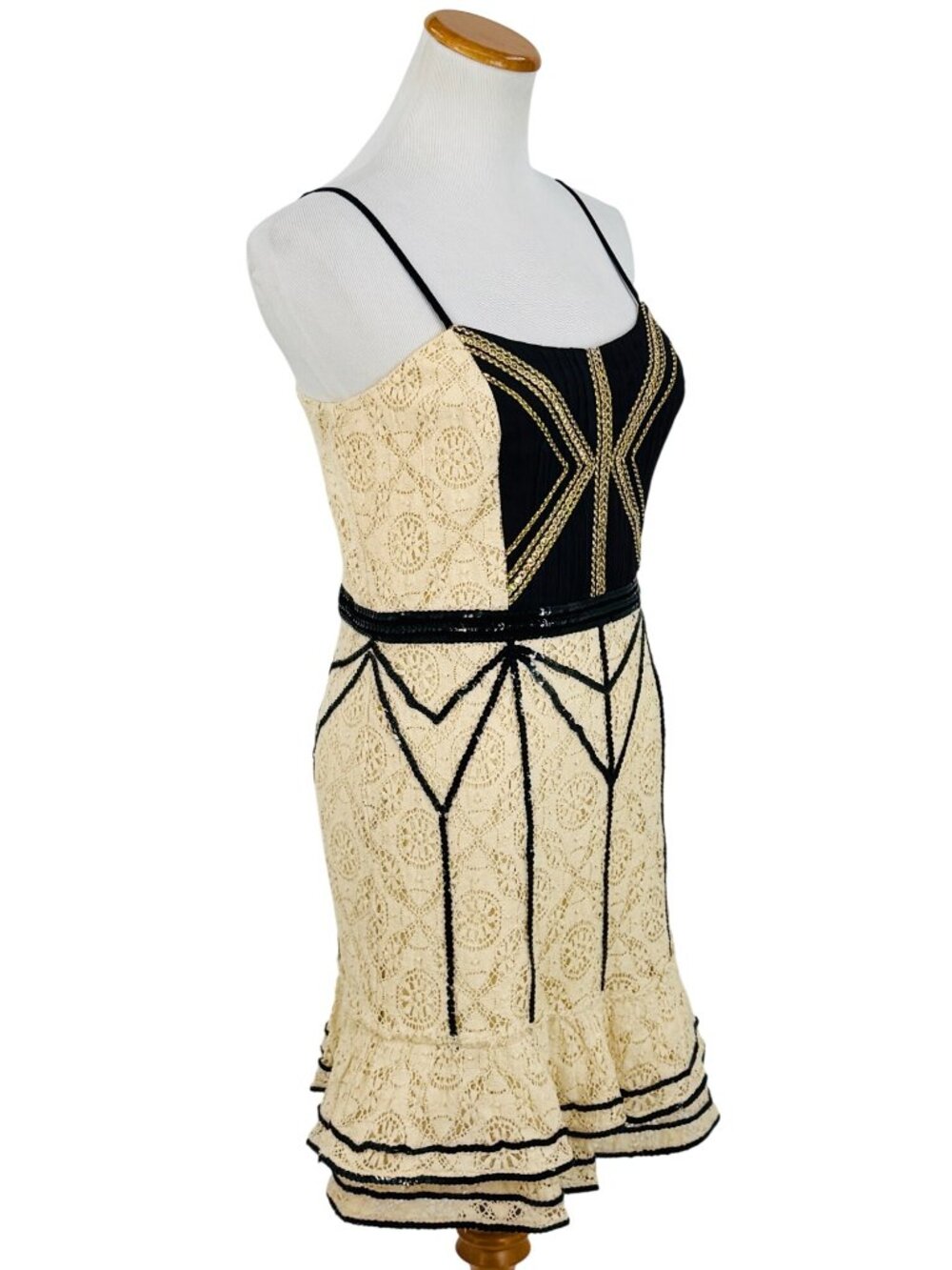 NWT Free People Cream Black Lace Sequin Mini Dress | Whimsigoth Luxe Coquette 8 - Picture 15 of 16